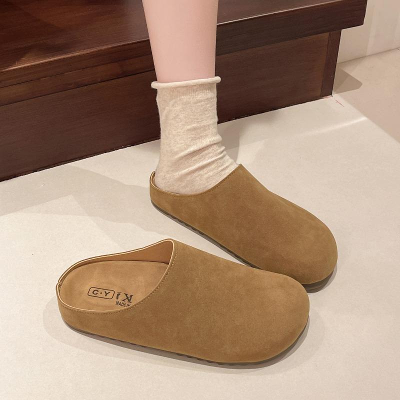 2025  Women's Thick Heel Head Cover Slippers for Outdoor Wear Spring New Style Retro Solid Color Fashionable Slippers