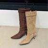 2025 winter new pointed suede stiletto two wear woven thin boots versatile knight Martin boots women