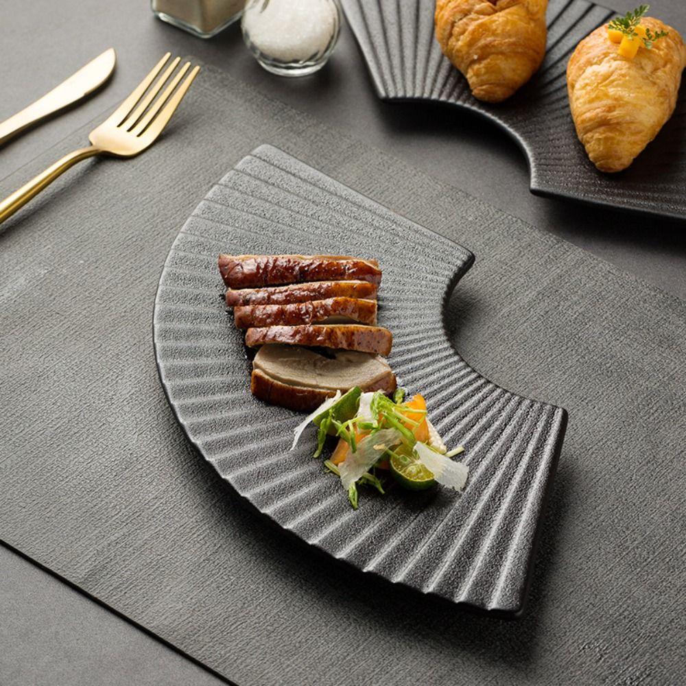 Durable Fan Shaped Striped Plate Japanese Style Dessert Tray Storage Tray  Commercial