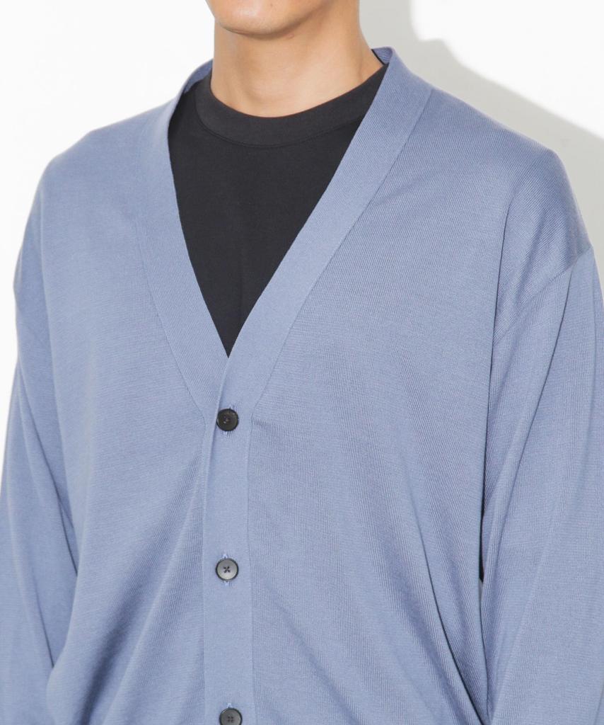 Nano Universe Tough Knit Blue Gray V-Neck Cardigan, Medium,