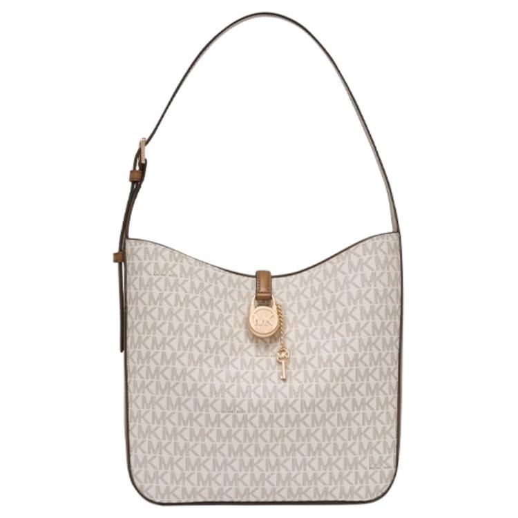 

Michael Kors Mk Lyra Monogram Logo Charm Coated Canvas Tote Shoulder Bag Small Women Bags Vanilla-White Acorn-Brown 35F4G1YS5B-150 Basic Set (Bag+Dust Bag)