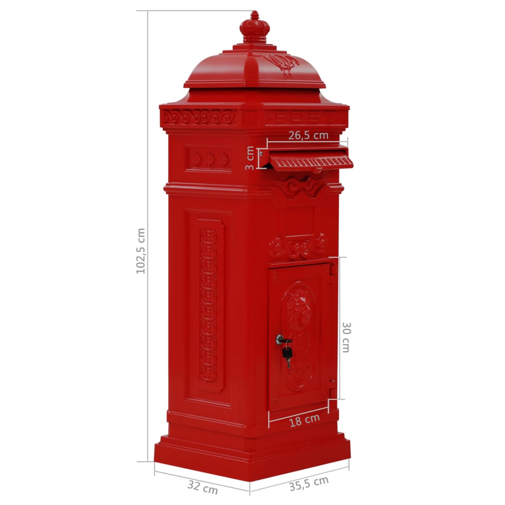 Aluminium Kolom Brievenbus Vintage Stijl Roestbestendig Rood