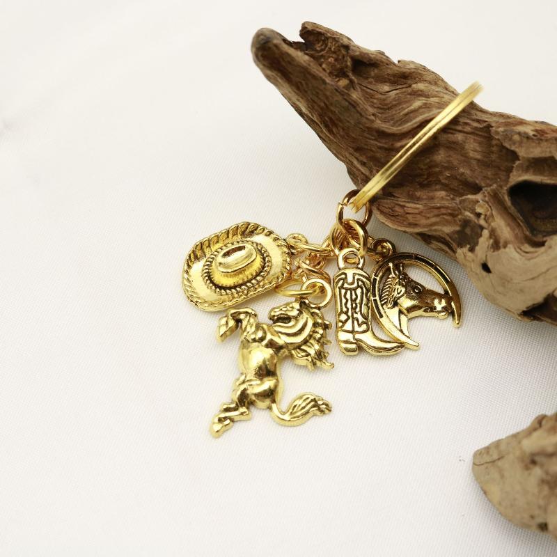 1Pc Sporty Western Cowboy Hat Boots Horse Keychain Men'S Key Chain Bag Pendant Charm Key Ring