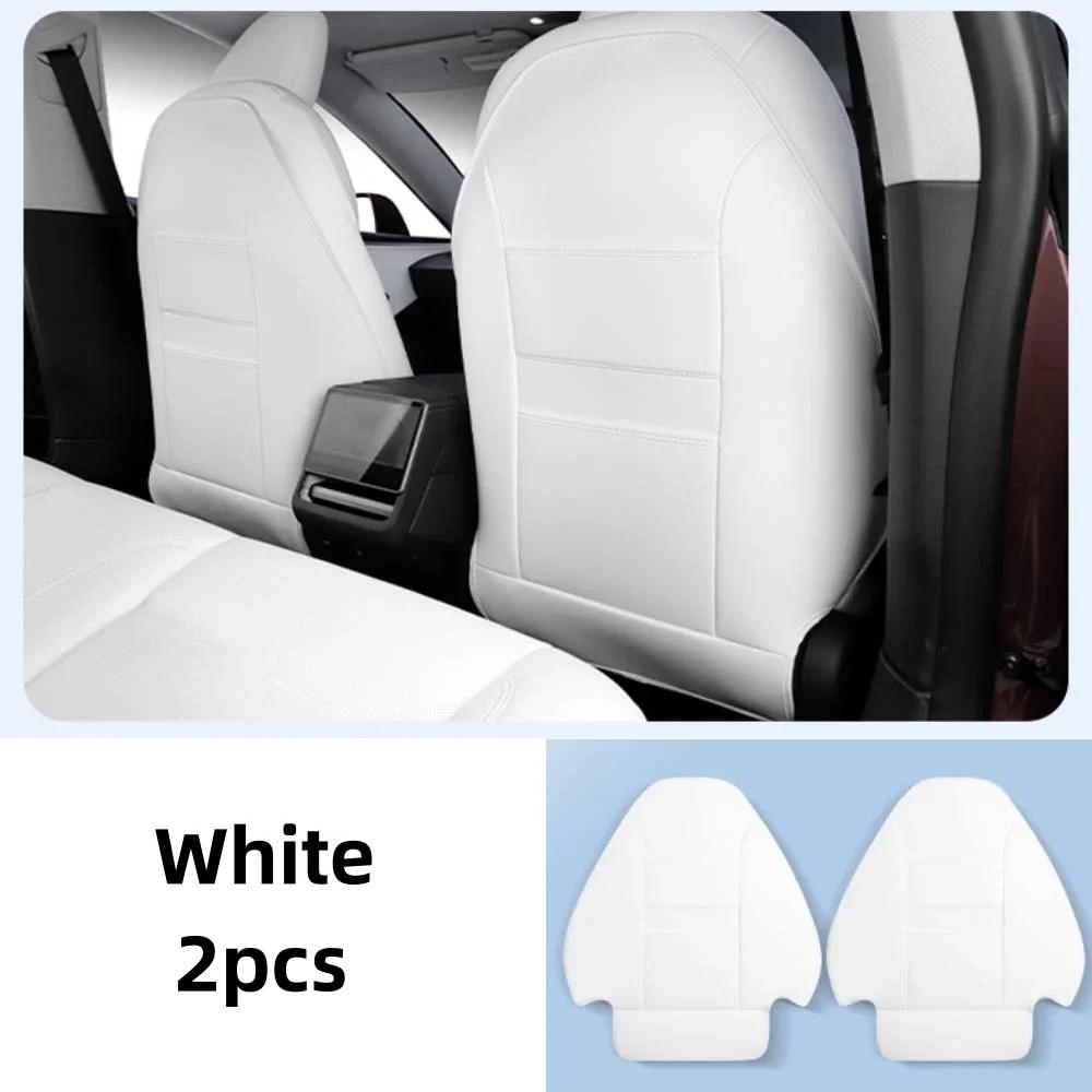 

For Tesla Model 3/Y Highland 2017-2025 PU Leather Seat Back Kick Protectors Backseat Mats Organizer Pocket Waterproof Scratch 2PCS White