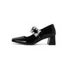 Shoes Shallow Mouth Block Heels For Women Pumps Sandals Ladies Square Toe Mary Jane Chunky African Retro Lolita Straps Leather