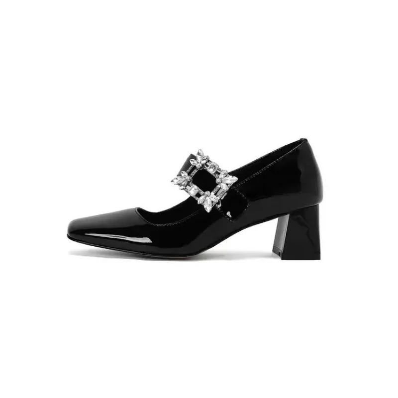 Shoes Shallow Mouth Block Heels For Women Pumps Sandals Ladies Square Toe Mary Jane Chunky African Retro Lolita Straps Leather