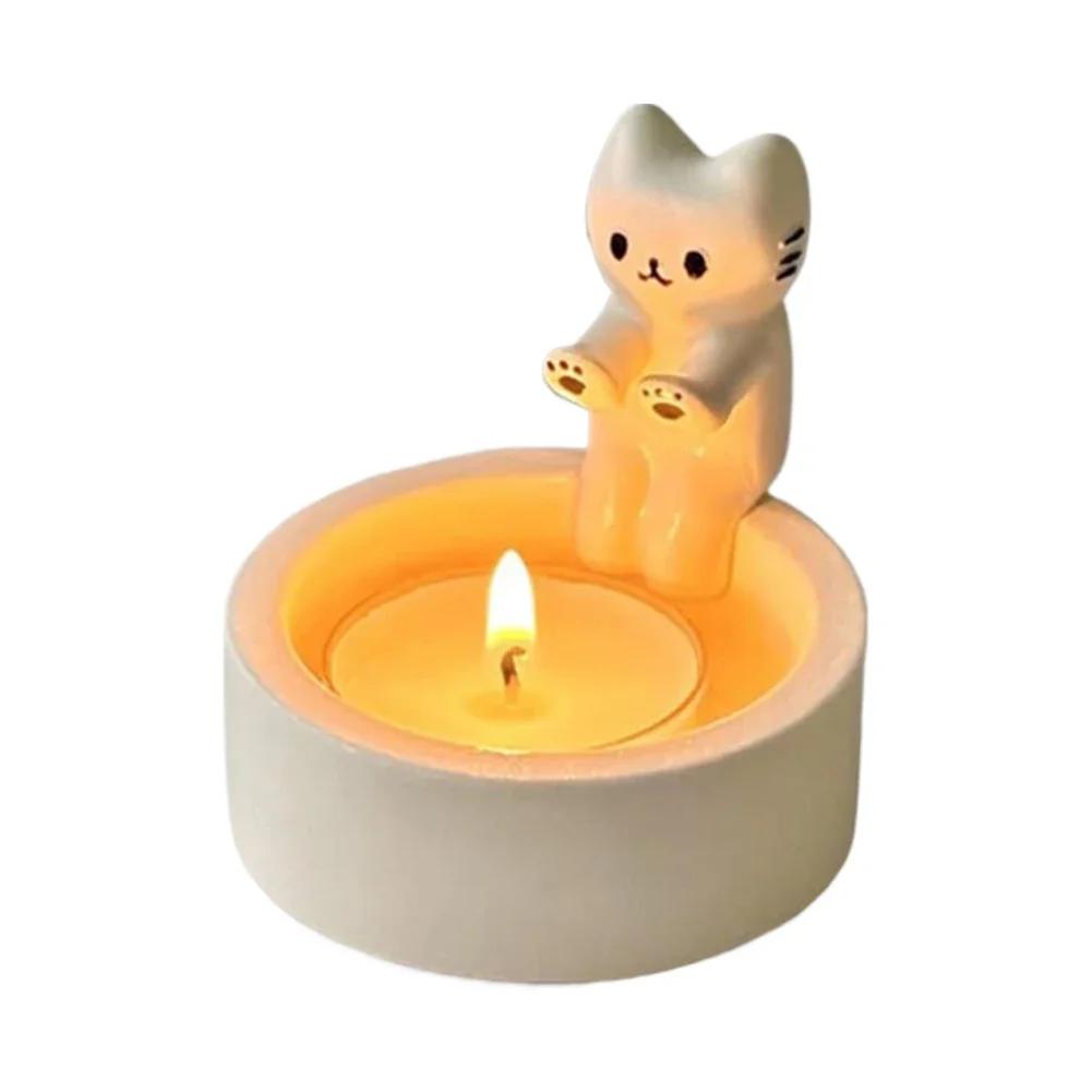 Kitten Candle Holder Cute Cat Candlestick Creative Aromatherapy Candle Holder Durable High Tempe Cartoon Candlestick Decoration