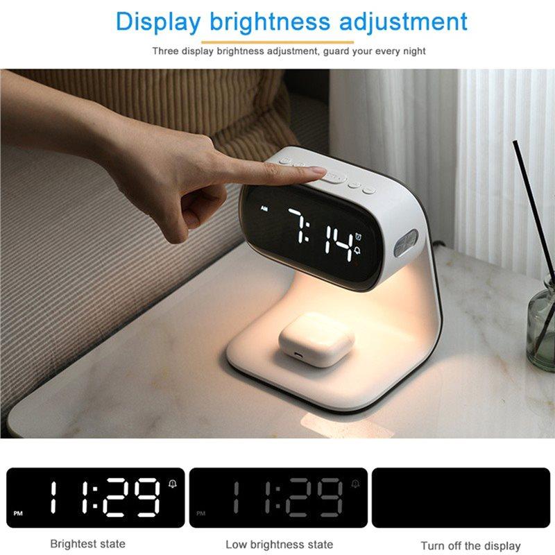 Multifunctional Clock With Night Light, Wireless Charging, Three Brightness Holiday Couple Gift