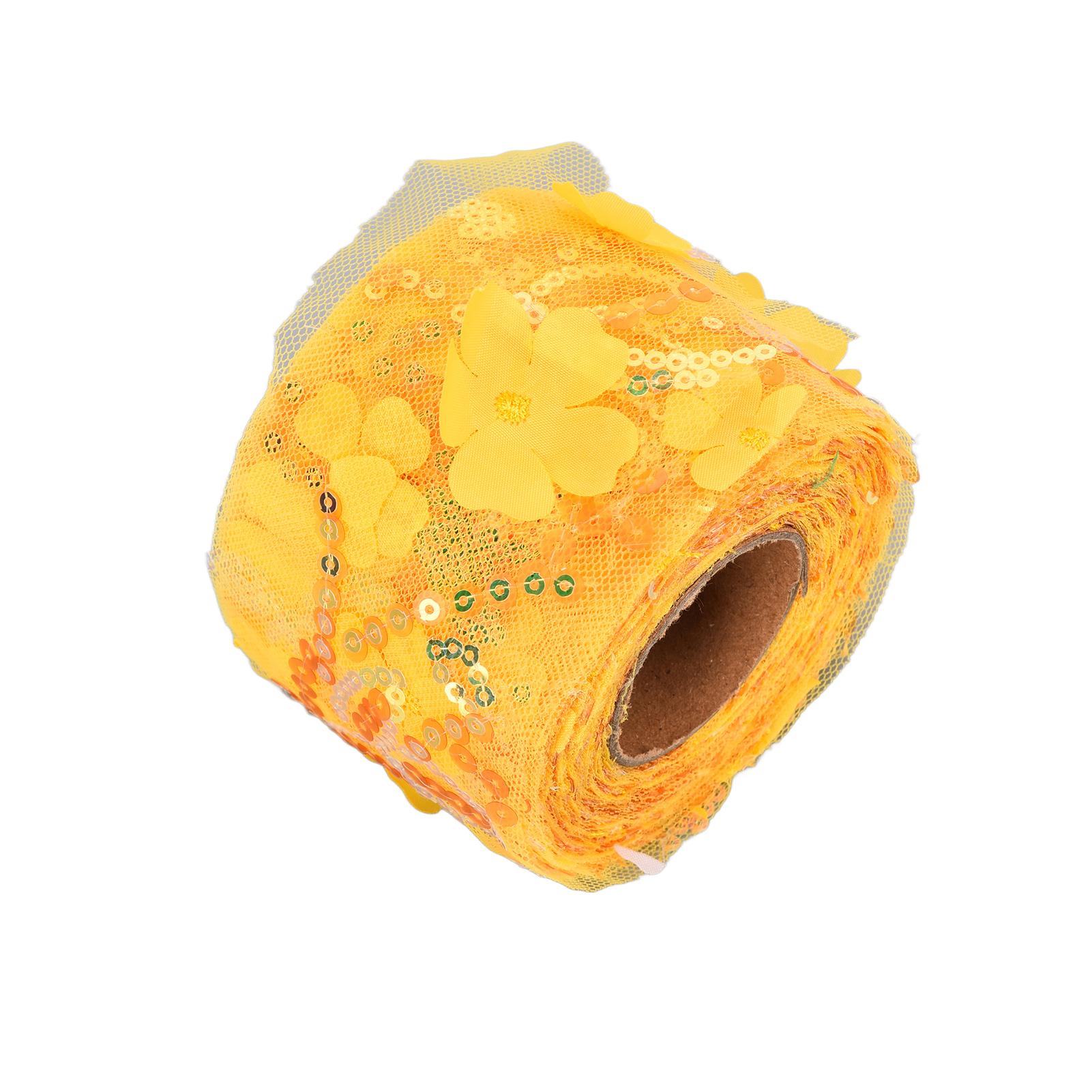 

Рулон тюля 10 ярдов, вышитая блестками, цветами, сетчатая лента, декоративные аксессуары для рукоделия Golden Yellow