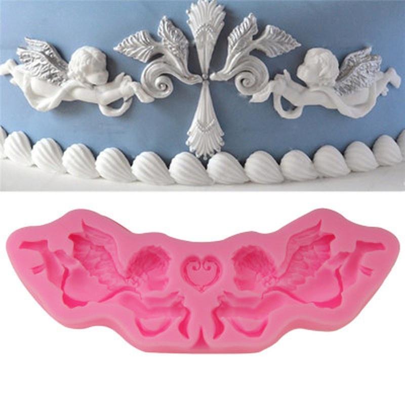 New arrival high quality vintage sugar silica gel mould love wings angel boy silicone cake mold