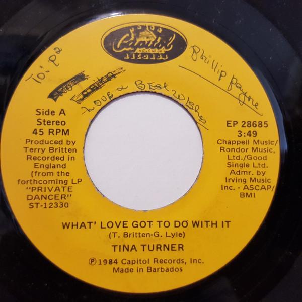 

7inch Record TINA TURNER Whats Love Got To Do With It EP28685 Capitol Records 1984 Barbados SoulFunk Used