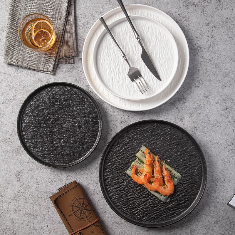 Creative Frosted Round Ceramic Dish Plate for Home Western Food Rock Dessert Plate Hotel Restaurant Tableware Kitchen Utensils