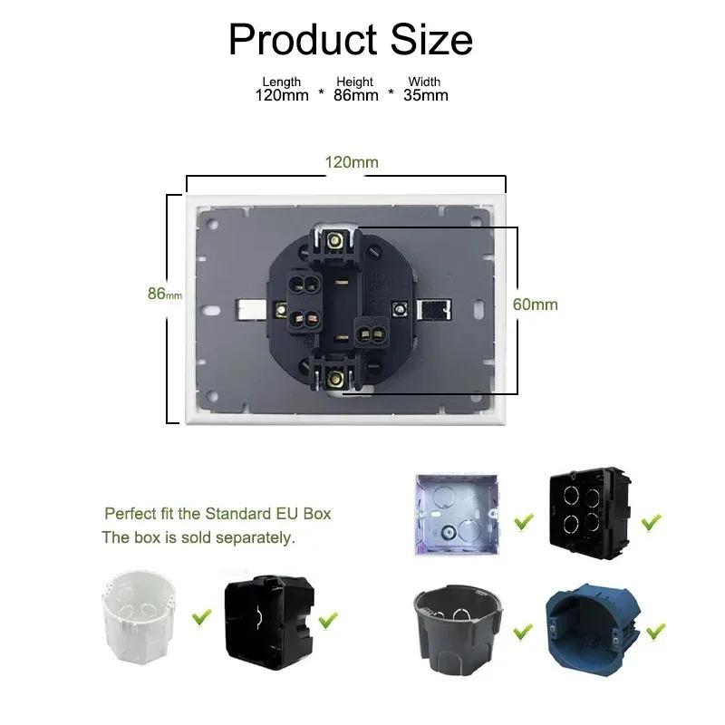 French Electrical Socket 16A 220V Double Wall Outlets Glass Crystal Panel 123*86mm New Built-in Plug Home Improvement
