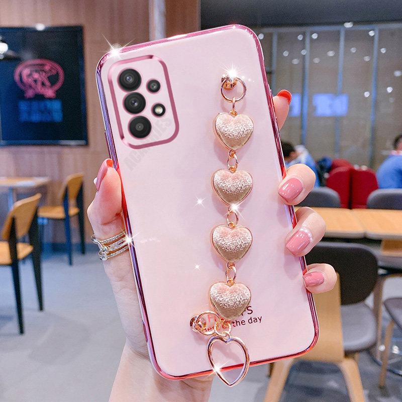 

Роскошный чехол с браслетом Love Heart для Samsung Galaxy A52 A72 A32 A52s A53 A73 A33 A23 A13 4G 5G, мягкий силиконовый защитный чехол A13 4G
