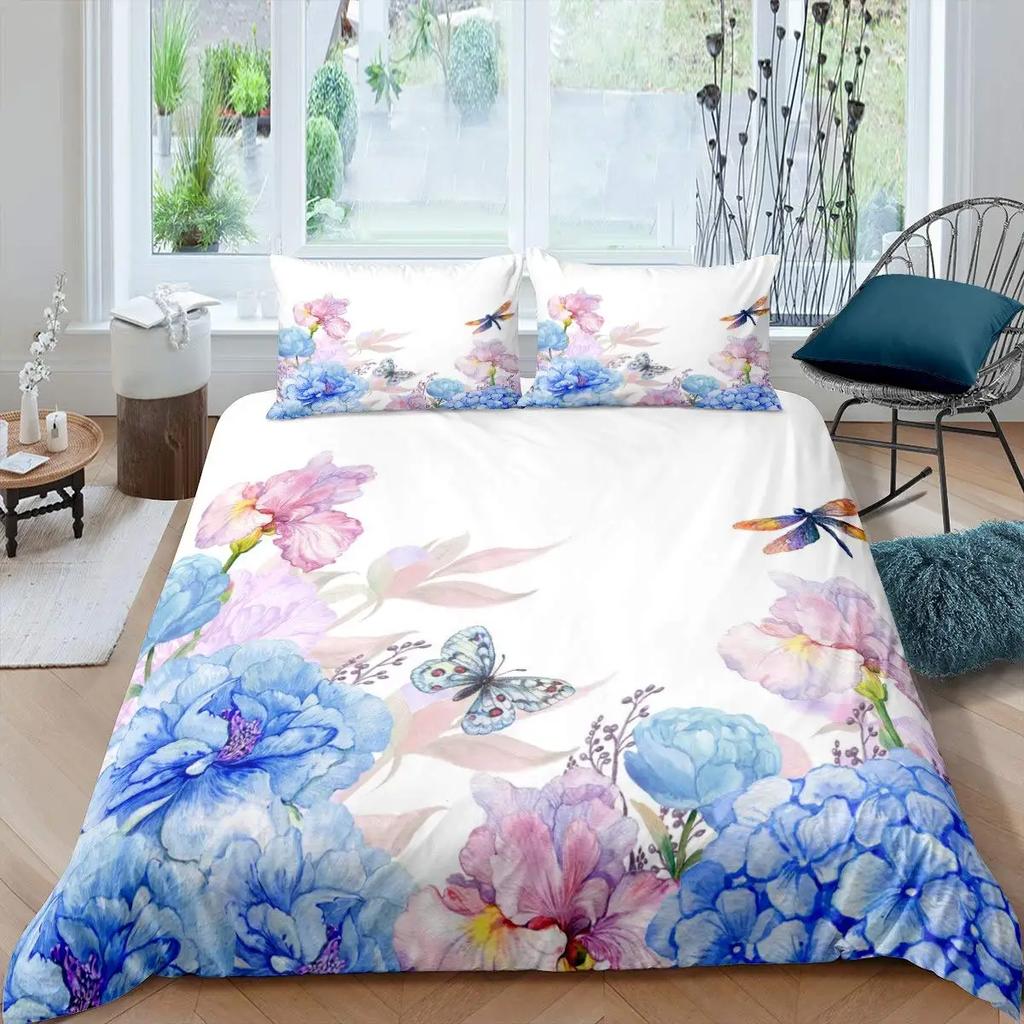 Pink Peony Duvet Cover Set Tulips Flowers Comforter Cover For Girls Women TwinFlorals Blossoms Botanical Plants Bedding Sets