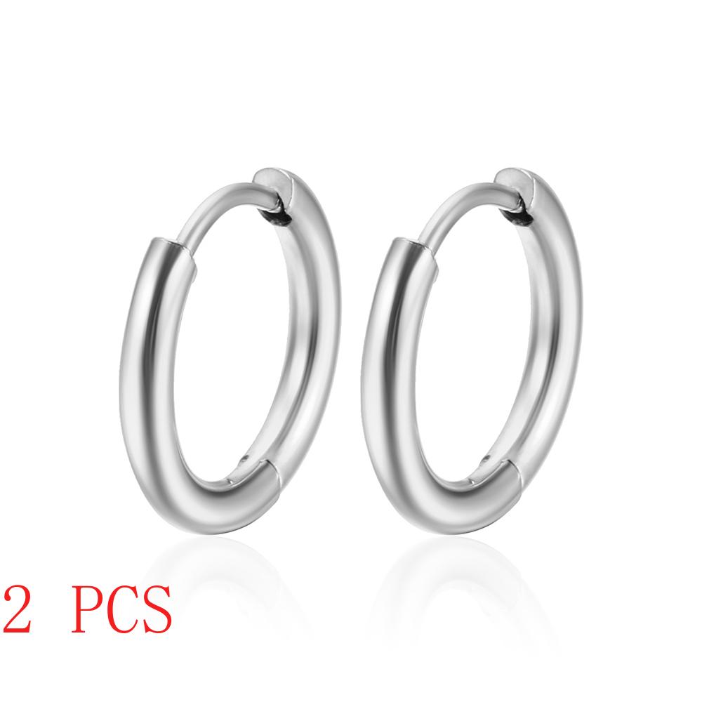 2 PCS Small Hoop Earrings Silver Color Stainles Steel Round Pendientes Anti-allergy for Women Men 2025 Fashion Jewelry Gifts