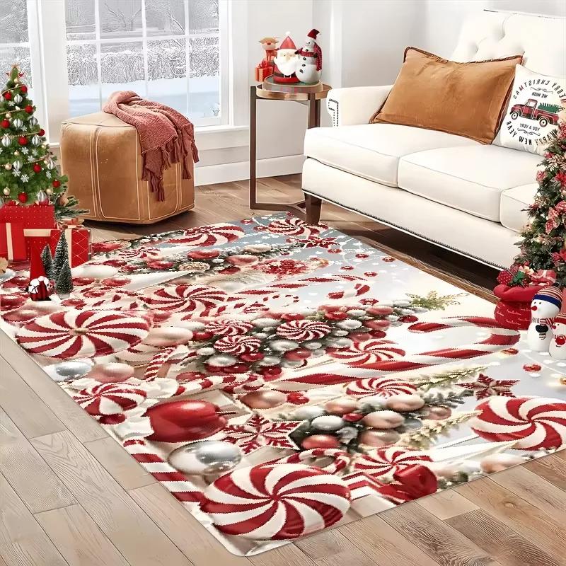 Merry Christmas Theme Rug Festival Carpet for Live Room Bedroom Rug Soft Doormat Large Area Rug Welcome Mat Home Decoration