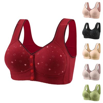Women's Underwear Plus Size Cotton Without Steel Ring Front Breasted Printed Vest Bra