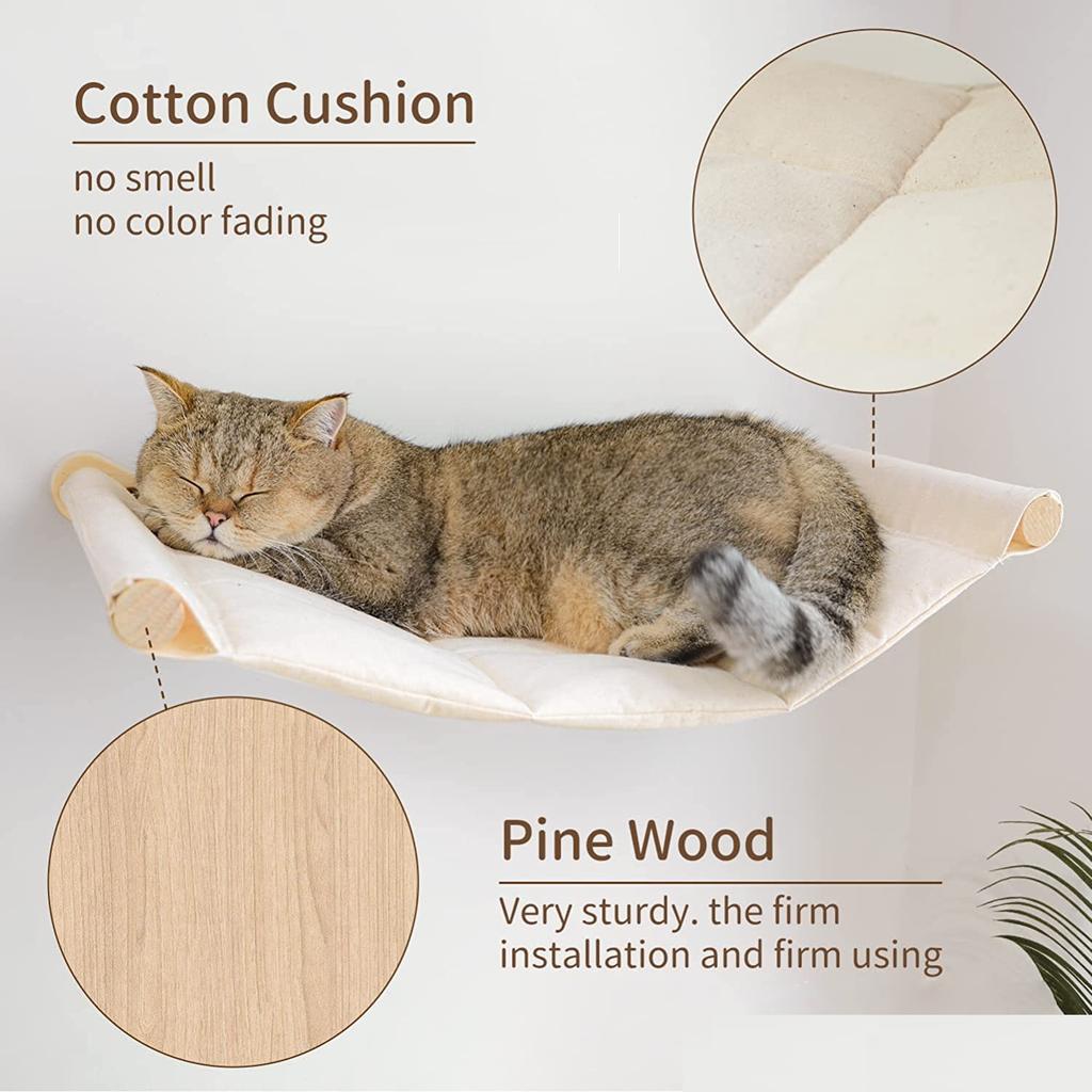 3pcs Wall-Mounted Cat Hammock & Scratching Post Set | Wooden Ladder Cat Shelf & Perch, Play & Rest Area for Multi-Cat Households