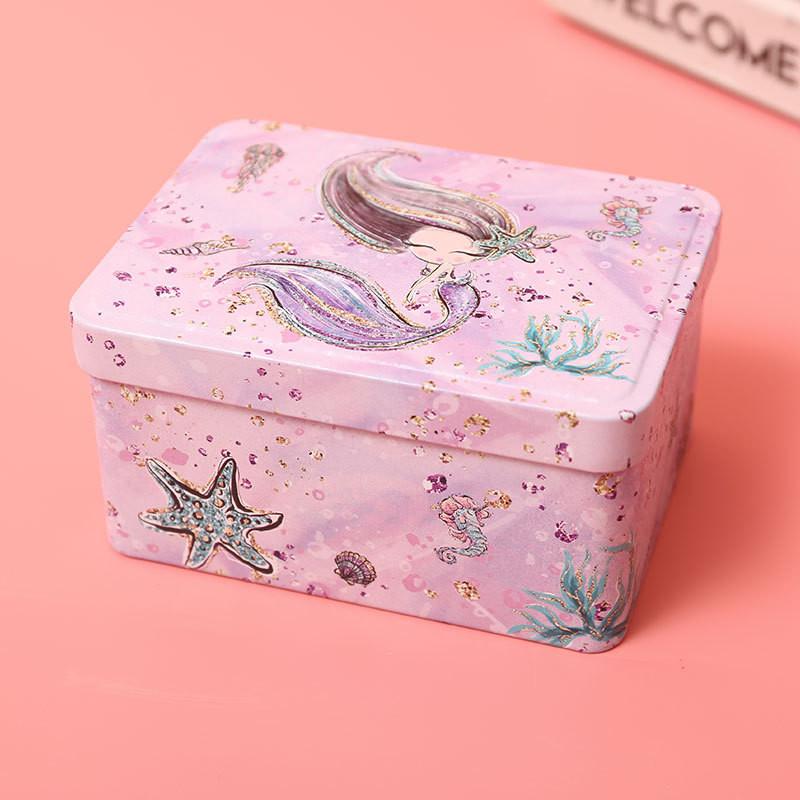 Mermaid Metal Storage Box With Lid For Desk Organizer Gift Decoration Students