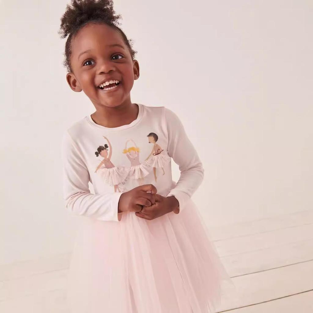 European Style Cartoon Girls' Long-Sleeve Mesh Princess Dress for Autumn