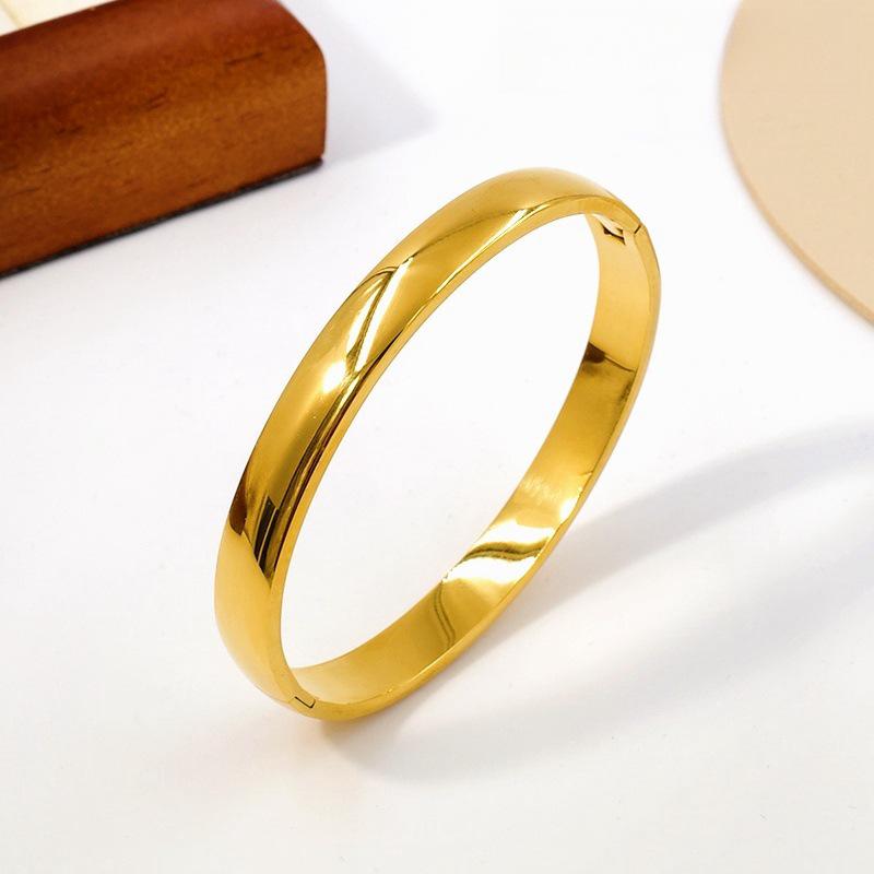 Trendy Titanium Steel Gold-Plated Open Bangle for Women - Elegant, European & American Style, Simple & Versatile Light Luxury Bracelet