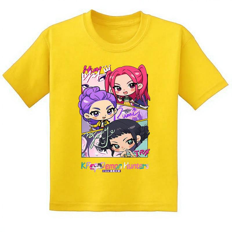 New Crew Neck Cartoon Girls Boys Tee Kids Rumi T-shirt KPop Demon Hunters Print Baby Girl Clothes Fashion Casual Tops Casual