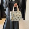 Insulated Canvas Lunch Bag Thermal Food Picnic Lunch Box with Handle Bow Print Tote Bag Functional Lightweight Hobo Bag