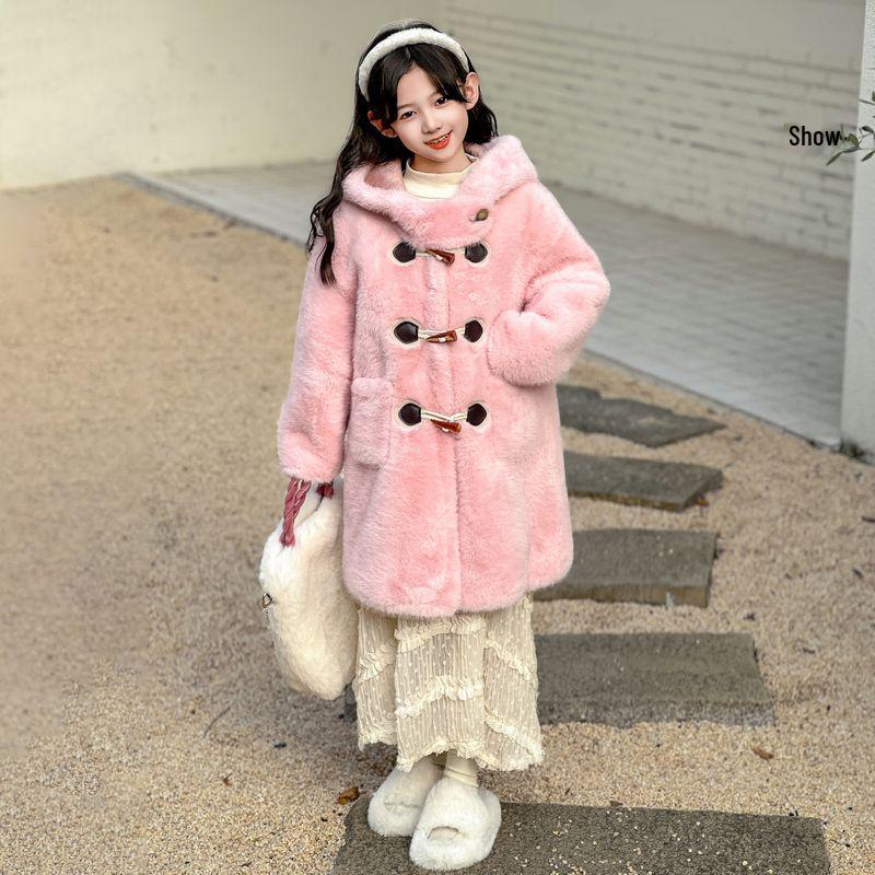 2024 Girls' Mink-Style Fleece Coat - Autumn/Winter Fashion for Middle & Big Kids