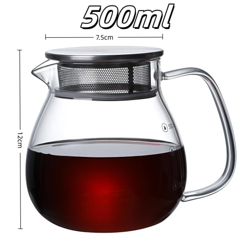 Jumping Leaf Pot, Stovetop Safe, with Measuring Scale, Heat-resistant Glass, Microwave and Dishwasher Safe, Coffee Server with Integrated Tea Strainer