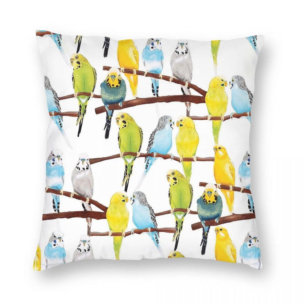Budgie Watercolour Square Pillowcase Polyester Linen Velvet Pattern Zip Decorative Throw Pillow Case Seater Cushion Cover X