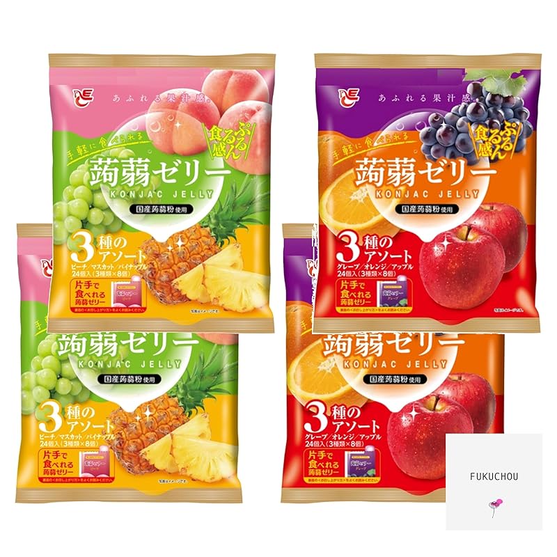 

[Bulk purchase] Ace Bakery Konnyaku jelly 3 types assorted set 96 servings (grape + orange + apple) (peach + muscat + pineapple) 8 pieces each × 2