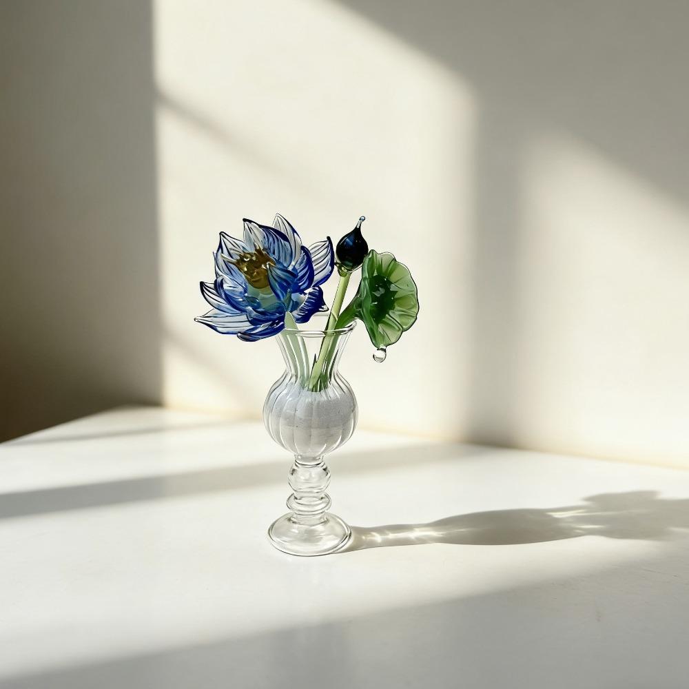 Mini Glass Flower Decor Colored Glaze Simulation Floral Handcrafted Floral Sculpture Gift Handmade Glass Flower Bouquet
