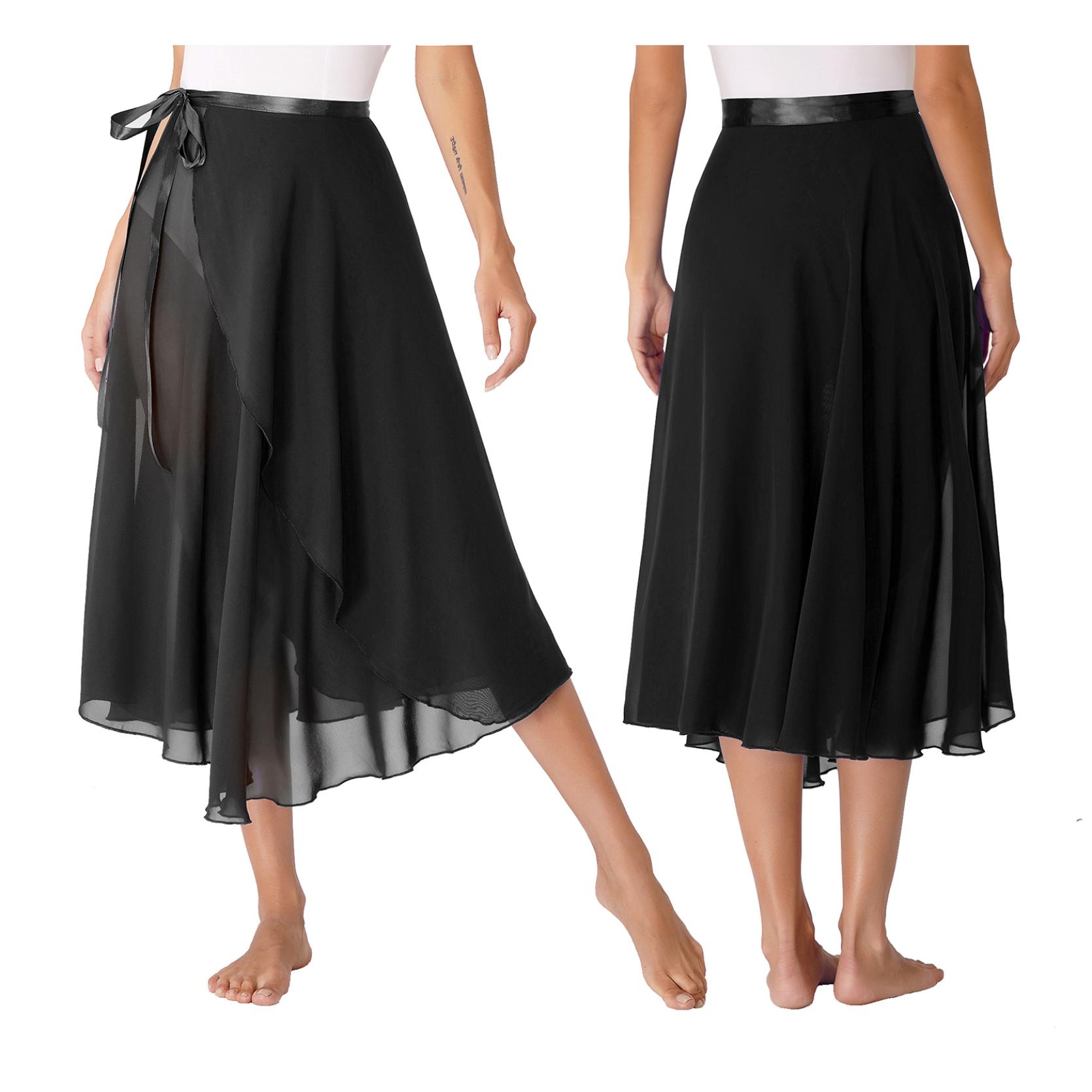 IEFiEL Dames professionele balletdans wikkelrok chiffon volwassen asymmetrische rok moderne danstrainingaccessoires One Size zwart