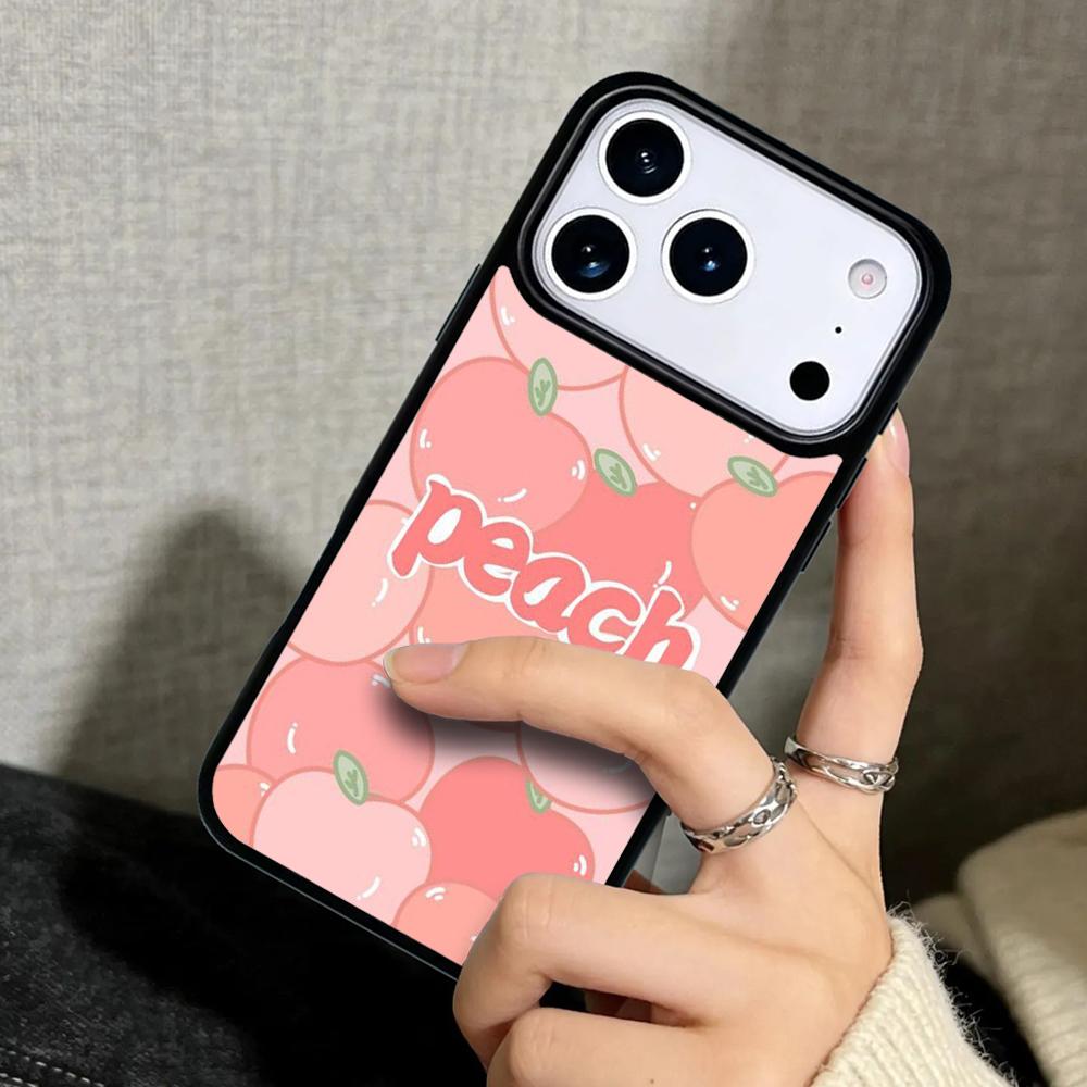 Capa Case for iPhone 17 Air 16 Pro Max 15 Plus 11 13 Mini 14 12 Back Phone Cover Pink Peaches Aesthetic