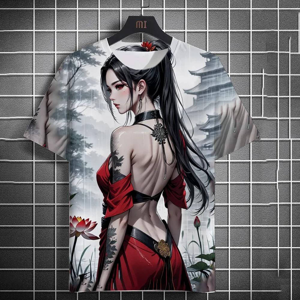 Anime Beauty 3D Print T Shirt For Men Women Casual Round Neck Loose Tops Fashion Trend Streetwear Breathable Unisex Clothing