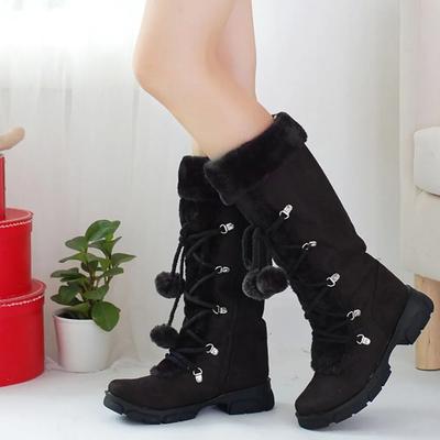 Stivali di pelliccia da donna Scarpe invernali da donna Stivali da donna con cerniera casual al ginocchio Mantieni caldi stivali da neve Stivali spessi alla moda neri