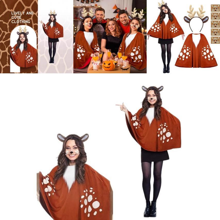 Reindeer Cosplay Cloak For Women With Face Decor For Halloween And Christmas Events