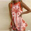 Abito da donna senza maniche con stampa a fantasia alla moda, estivo, girocollo, largo, a canottiera, elegante, da vacanza, bohémien, minidress
