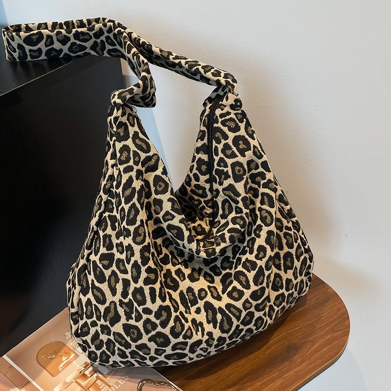 

Японская простая холщовая сумка для женщин, новая модная сумка через плечо с леопардовым принтом, большая вместительная сумка для поездок на работу
