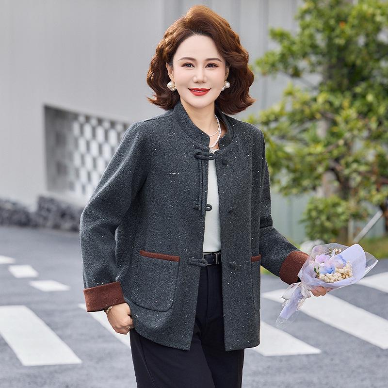 

Retro Wool Spring Coat for Middle-Aged and Elderly Women - Warm, Stylish & Short Chinese-Style Jacket XL (45-52 kg) темно-сірий