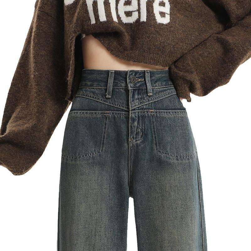 Thickened Jeans Women's Autumn High Waist Wide Leg Pants Women's Autumn and Winter Floor Pants Comfortable Loose Straight Pants