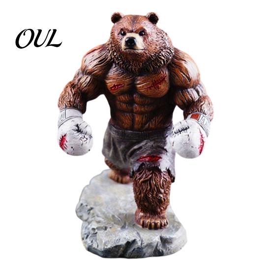Resin Animal Figurine Boxing Bear Figurine, Muscle Statue for Desk Decor, Brown Decor White Sculpture Office and Home Display Shape