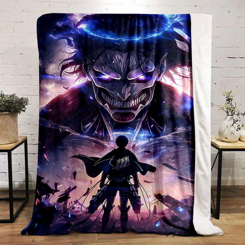 A glowing humanoid stands before a massive, glowing demon-like figure. for all seasons blanket lunch break throw gift