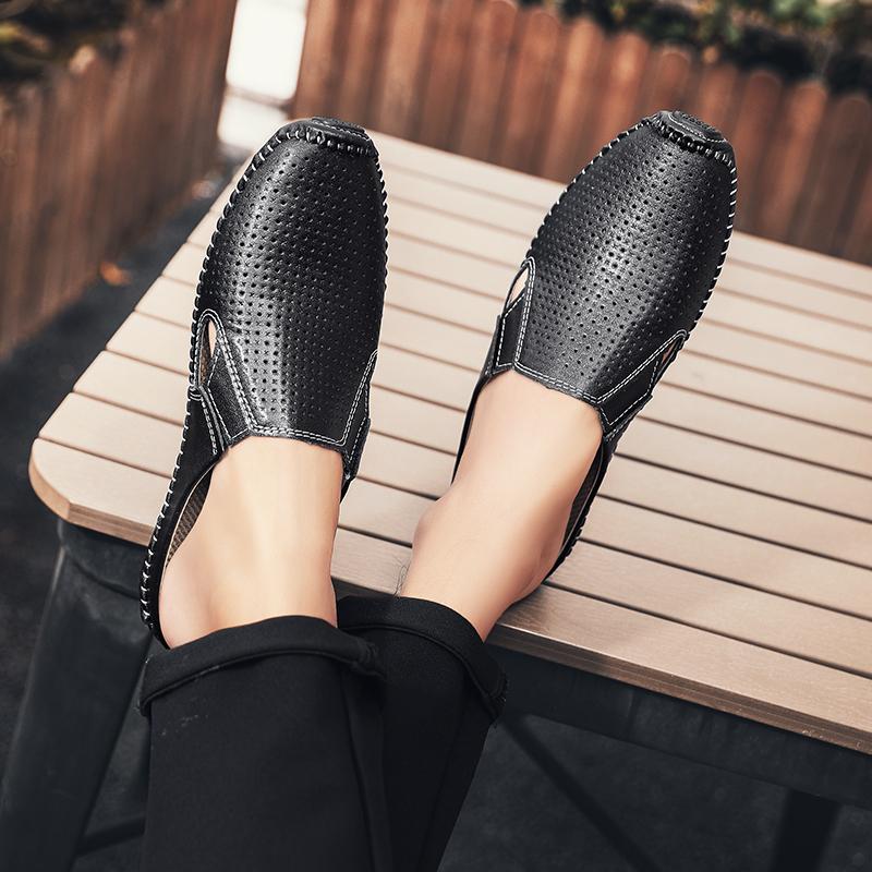 2025 Summer Leather Half Shoes For Men Semi-Drag Casual Shoes Mules Mens Loafers Slippers Slip on Flats Driving Shoes Man