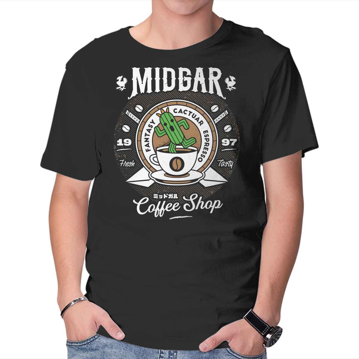 Unisex Crew Neck T-Shirt Cactuar Coffee Shop Graphic Short Sleeve Casual Tee XXXXL