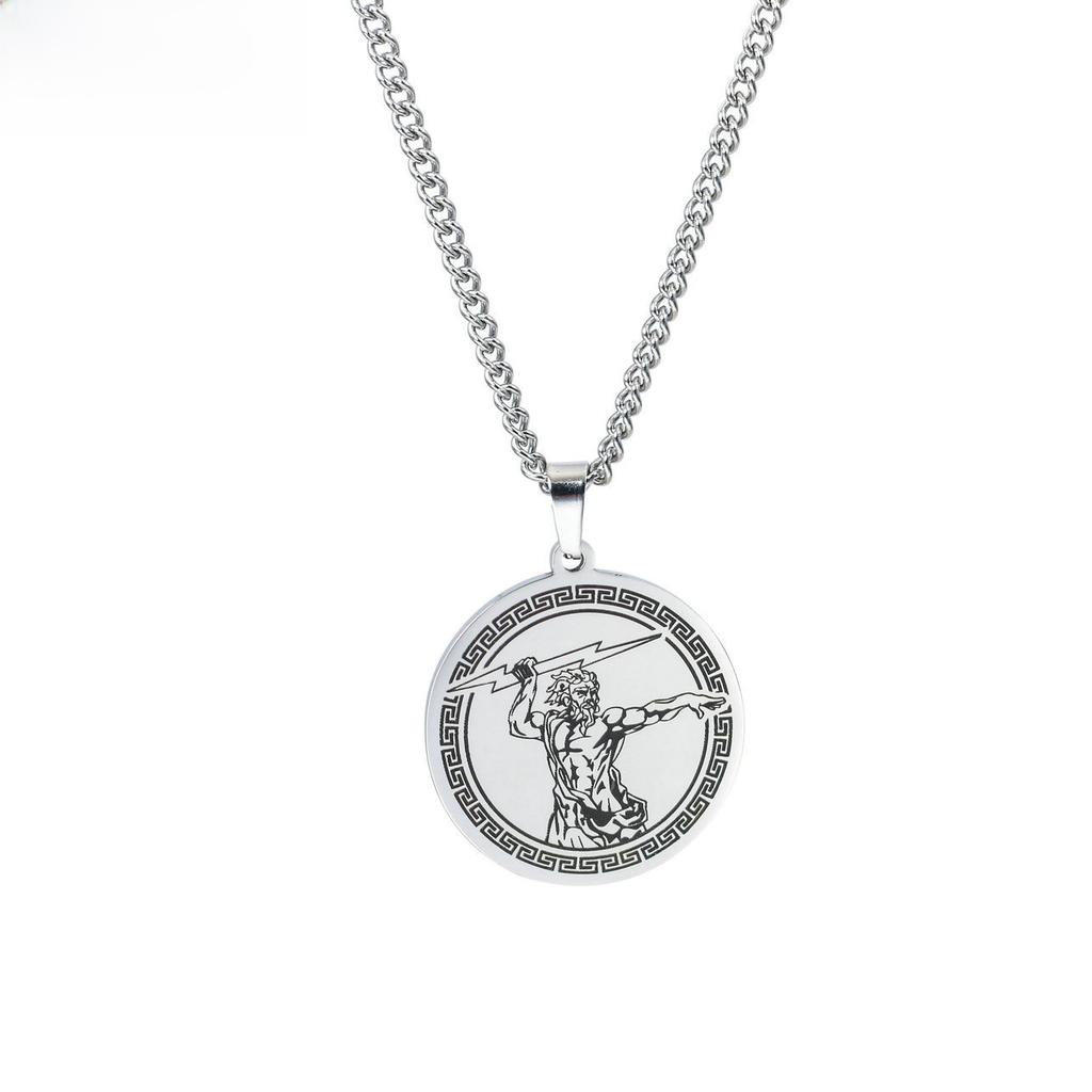 Olympus God Zeus round Pendant Men's Necklace Stainless Steel Ancient Mythology Jewelry Fashionable Titanium Steel Male Acces...