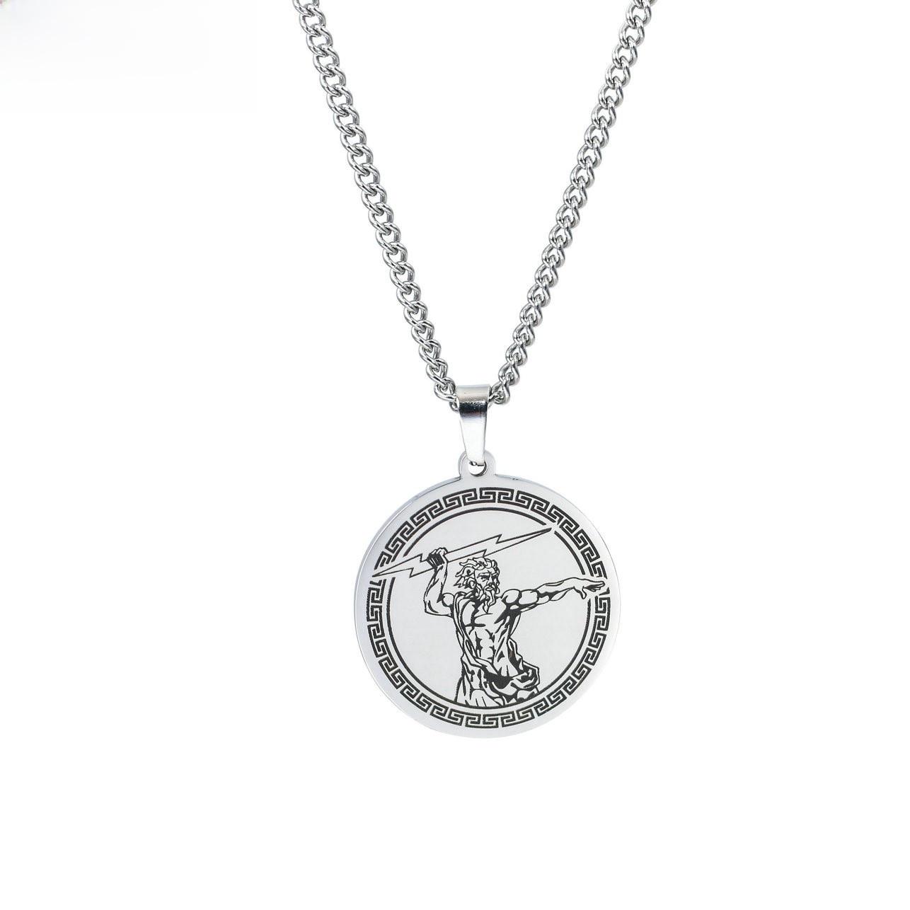 

Olympus God Zeus round Pendant Men s Necklace Stainless Steel Ancient Mythology Jewelry Fashionable Titanium Steel Male Acces...
