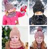 Winter Middle-aged and Older Children's Hairball Hat, Scarf, Gloves, Three-piece Set, Plush Warm Knitted Children's Gloves