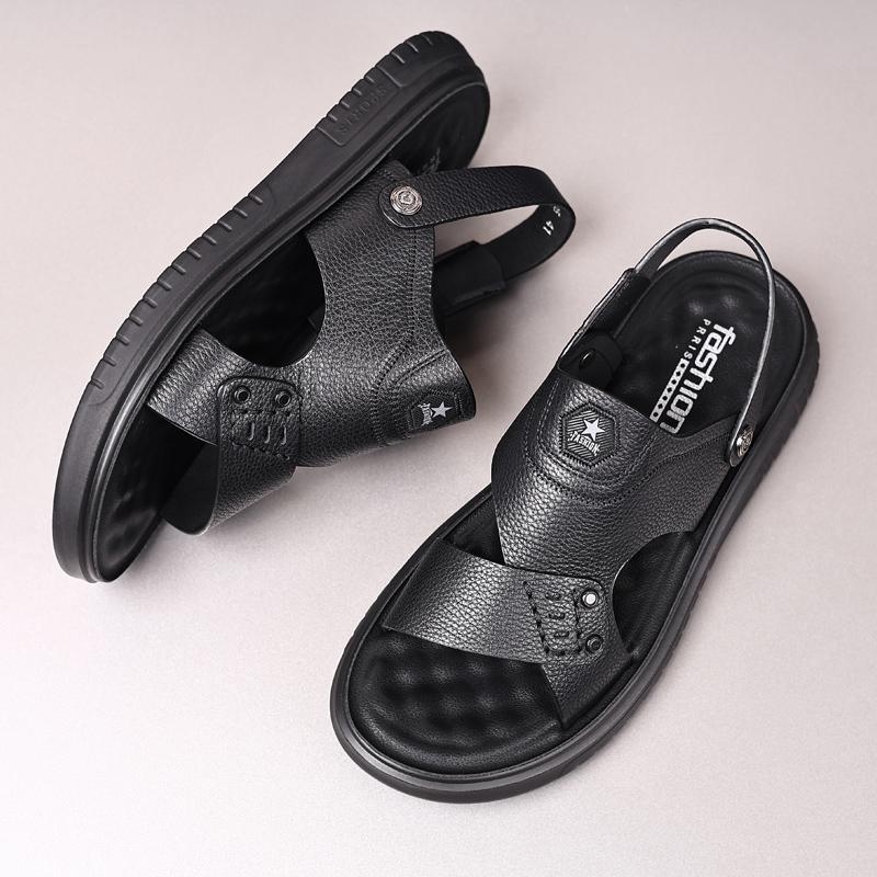 Fashion Fashion Men's Summer Shoes New Retro Leather Sandals Non-slip Beach Flats Dual-Purpose Male Slippers Travel Flip-flops Half Drag
